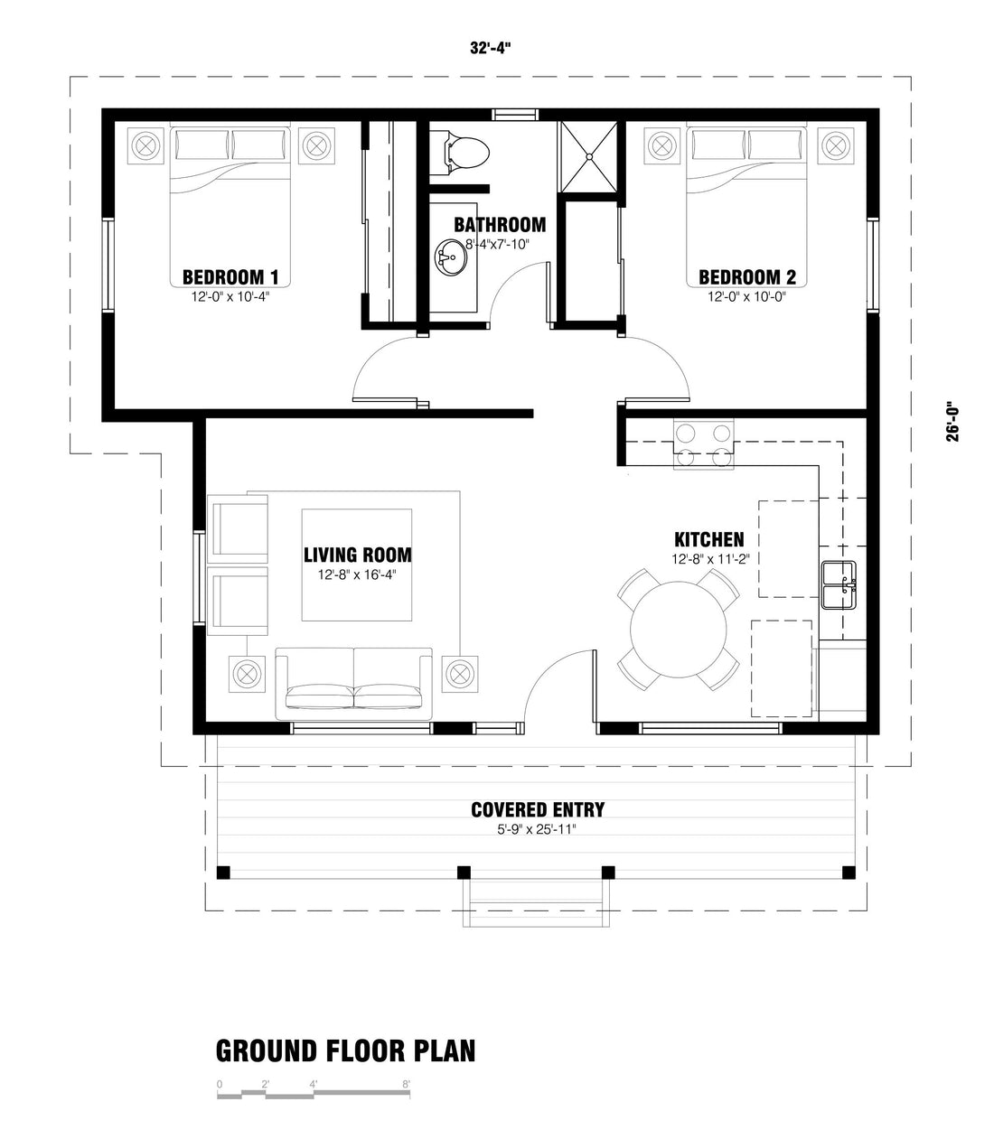 The Fernwood ADU Plan | 790 SF 2-Bedroom Cottage House Plan - NEW!