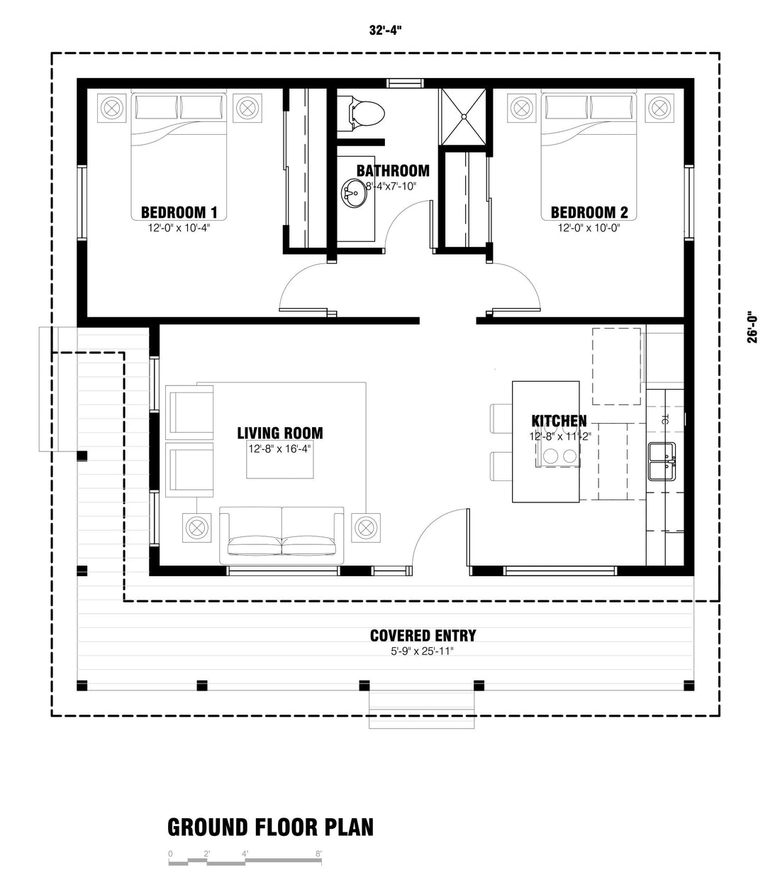 The Pinecrest ADU Plan | 790 SF 2-Bedroom Cottage ADU - NEW!
