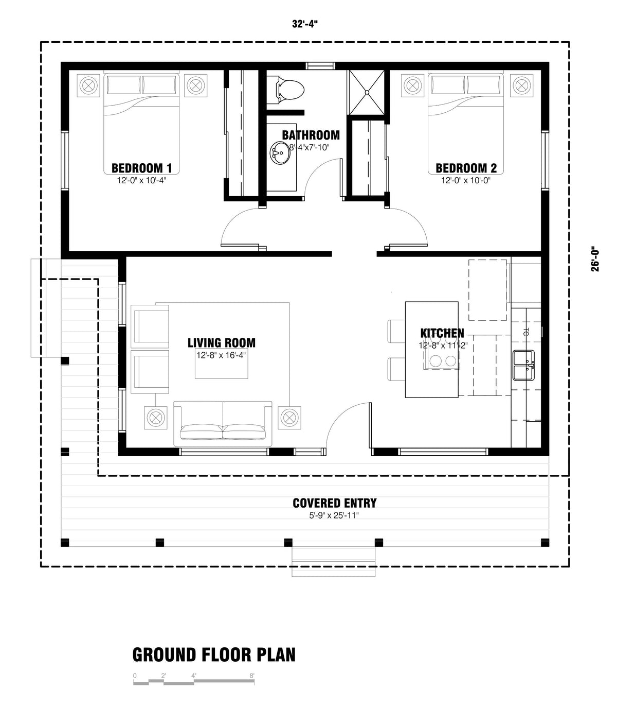 The Pinecrest ADU Plan | 790 SF 2-Bedroom Cottage ADU - NEW!