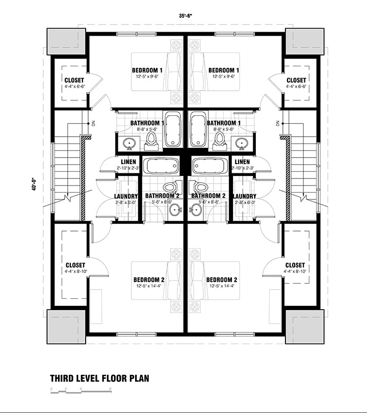 The Overlook Duplex – 3-Story, 2-Bedroom Modern Duplex House Plan - New!